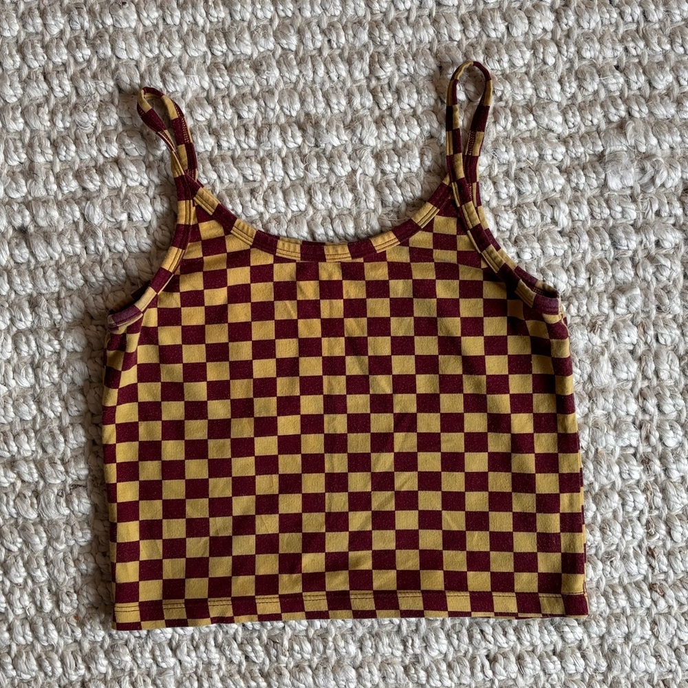 ARQ dead stock maroon and yellow checkered  crop top